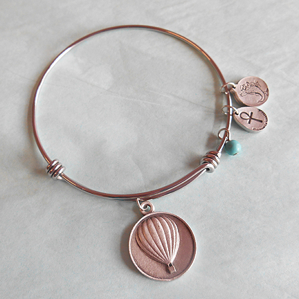 Adjustable Bangle Bracelet with Hot Air Balloon Disc Charm