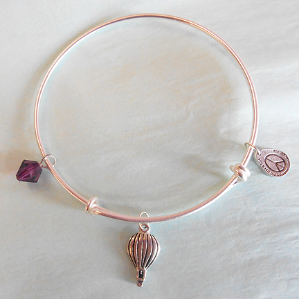Adjustable Bangle Bracelet with Hot Air Balloon Charm & Crystal - Click Image to Close