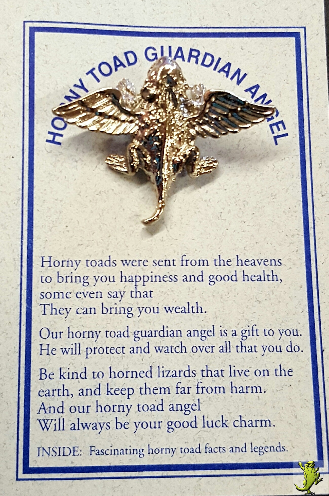 Horny Toad Guardian Angel Pin or Necklace - 1" - Click Image to Close
