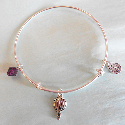 Adjustable Bangle Bracelet with Hot Air Balloon Charm & Crystal
